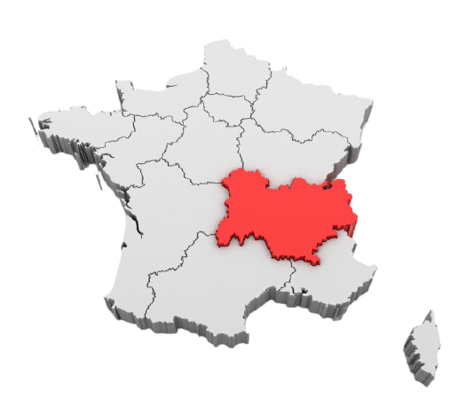 carte de france région auvergne-rhône-alpes en rouge